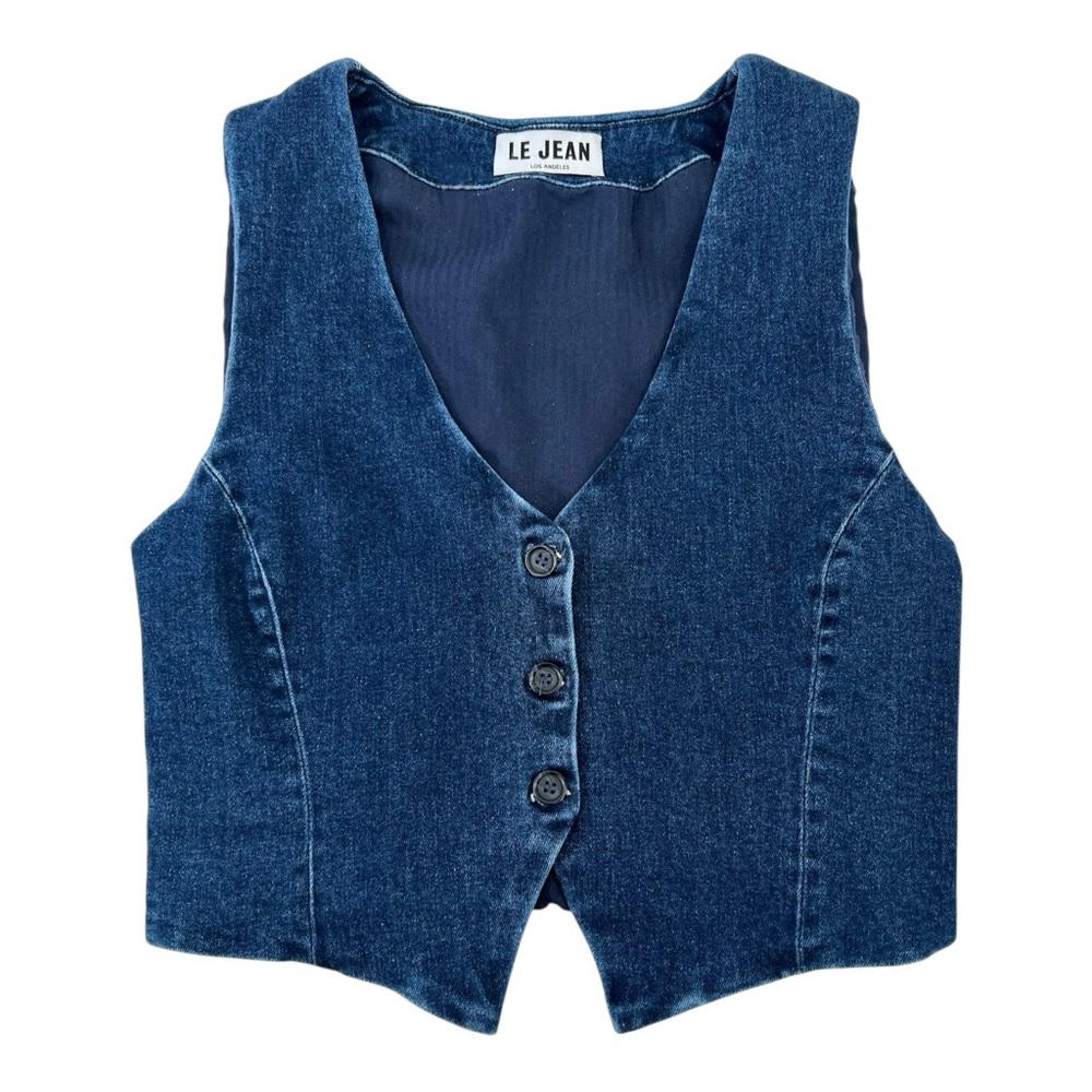 LE JEAN Ella Waistcoat - Dark Wash Blue Denim Sleeveless Button Up Top Vest